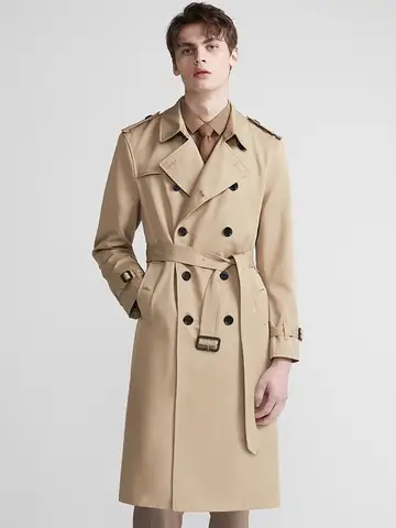 Mauroicardi Spring Autumn Long Chic Khaki Trench Coat Men Belt Double Breasted Elegant Luxury British Style Black Overcoat 2025