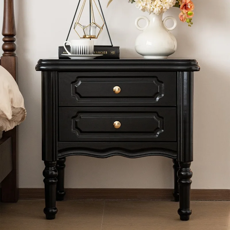 French retro bedside table light luxury bedroom solid wood shelf bedside American medieval style edge several high-end sense