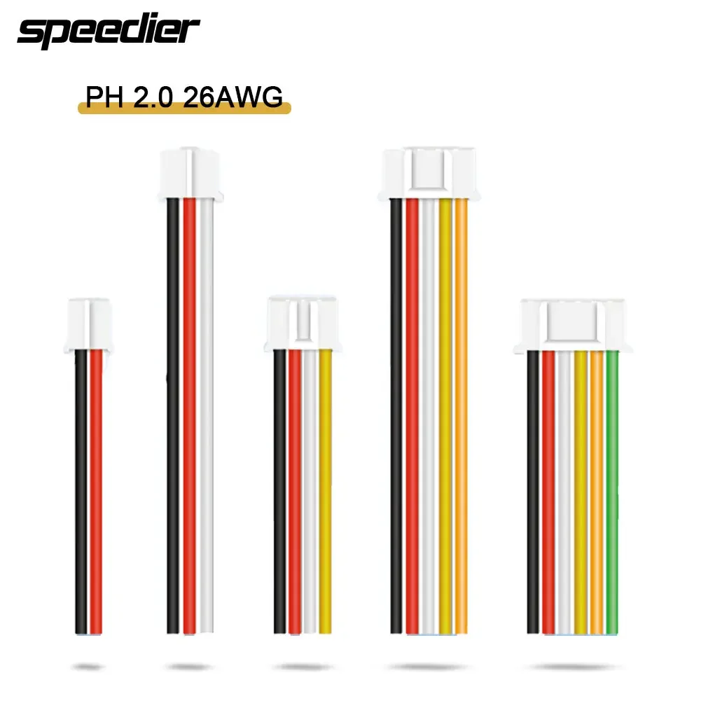PH 2.0 Silikondraht, einzelner Doppelkopf, Anschlusskabel, Elektrokabel, 2/3/4/5/6/7/8/9/10P, 26 AWG/22 AWG, 20 cm, 30 cm