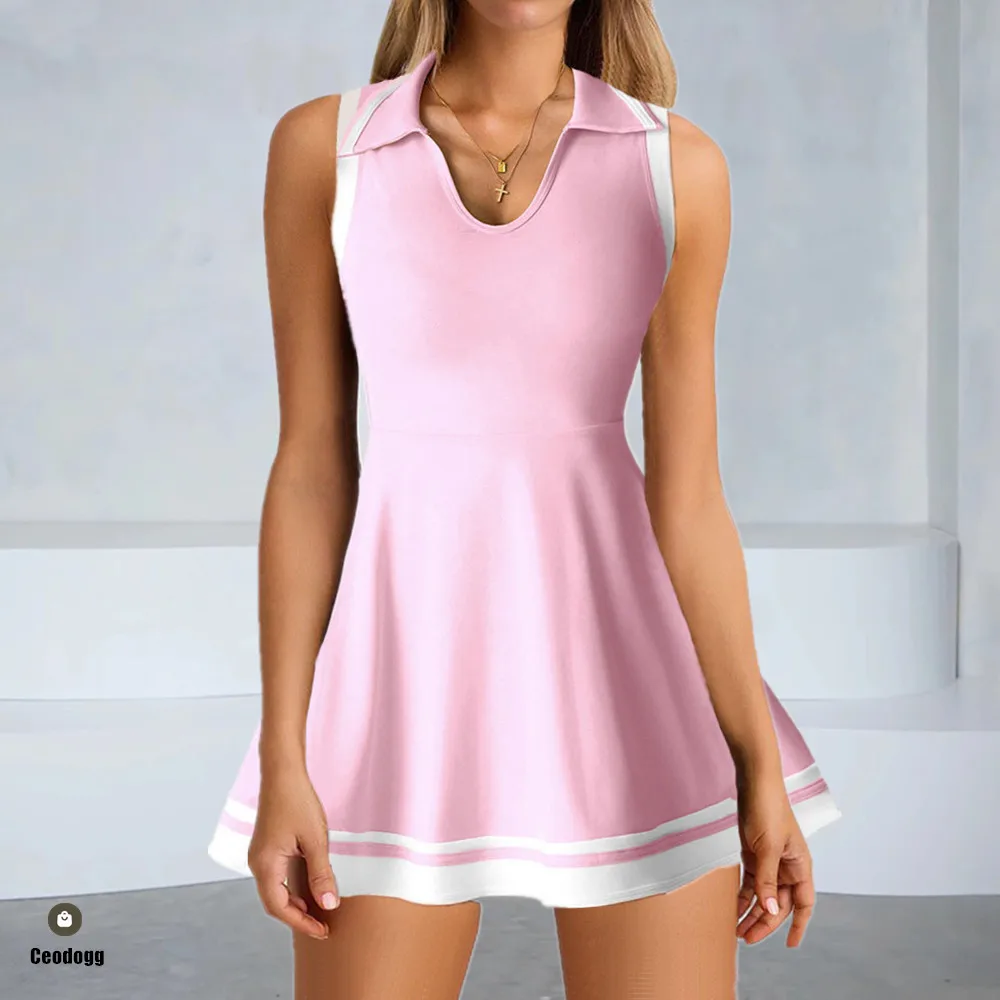 

2PCS Pocket Women Yog Set Tennis Dress One-Piece Jumpsuit Fitness Sports Wear Golf Badminton Skort Tracksuits Outwear Skirt XP80