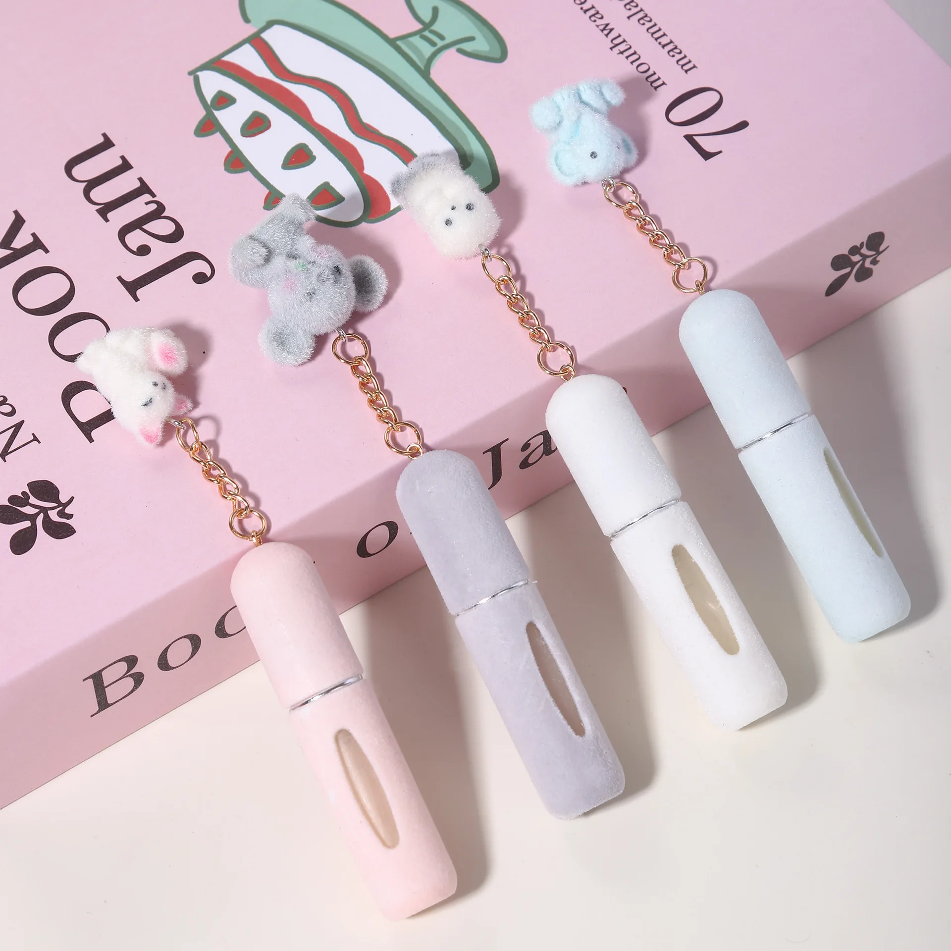 جديد 5 مللي حقيبة قطيفة معلقة زجاجة عطر الكرتون لينة لطيف الحيوان المفاتيح الفرعية تعبئة ضروري للسفر زجاجات إعادة الملء #2