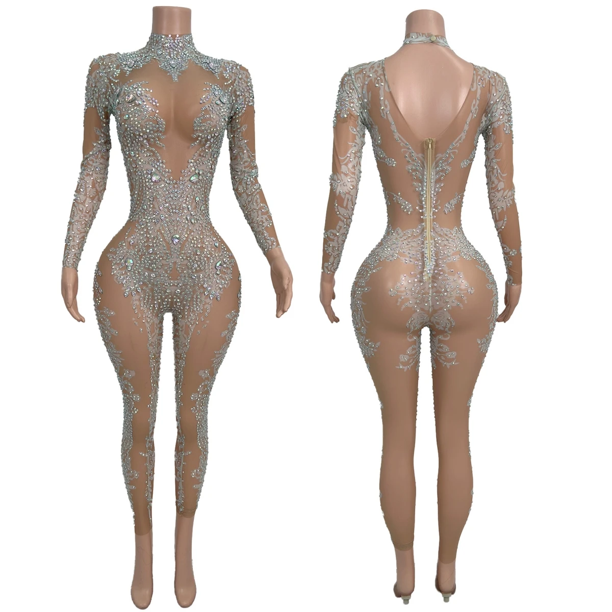 

Glamorous Crystals Tight Fitting Jumpsuit Nightclub Party Drag Queen Performer Wear Festival Carnival Dance Sexy Outfit Putao