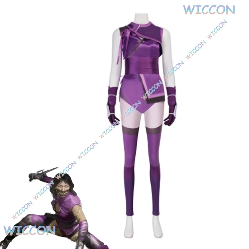 

[MAGCOS]Game Mortal Mileena Cosplay Komba Costume Full Set Sexy Purple Color Uniform for Women Halloween Cosplay Outfits Carniva