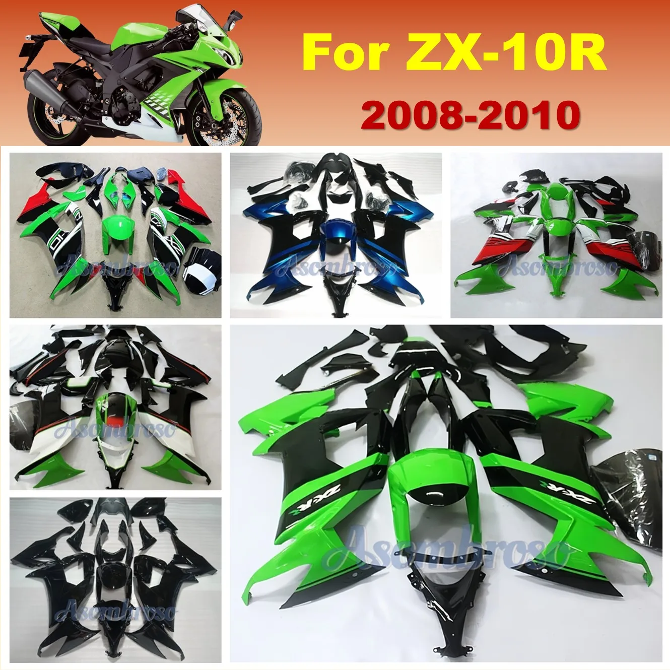 Best Motorcycle Fairing Kit for Kawasaki Ninja ZX10R 2008 2009 2010 ZX1000F ZX 10R 08-10 ZX1000 Customized Body set