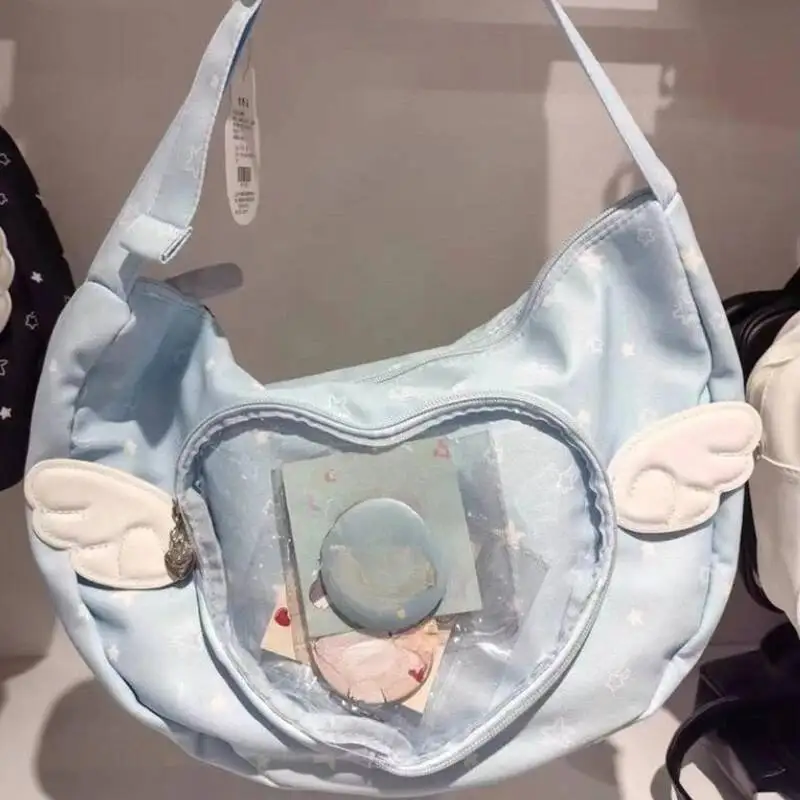 Transparent Cute Star Print Ita Bags Sweet Y2k Aesthetic Fashion Kawaii Underarm Bag All Match Ins Wings Women Shoulder Handbags