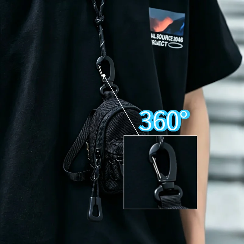Men Carabiner Backpack Keychain Pouch Nylon Mini Wallet Zipper Coin Purse Clip-On Small Bag for Hiking Camping Keys Earbuds view 6