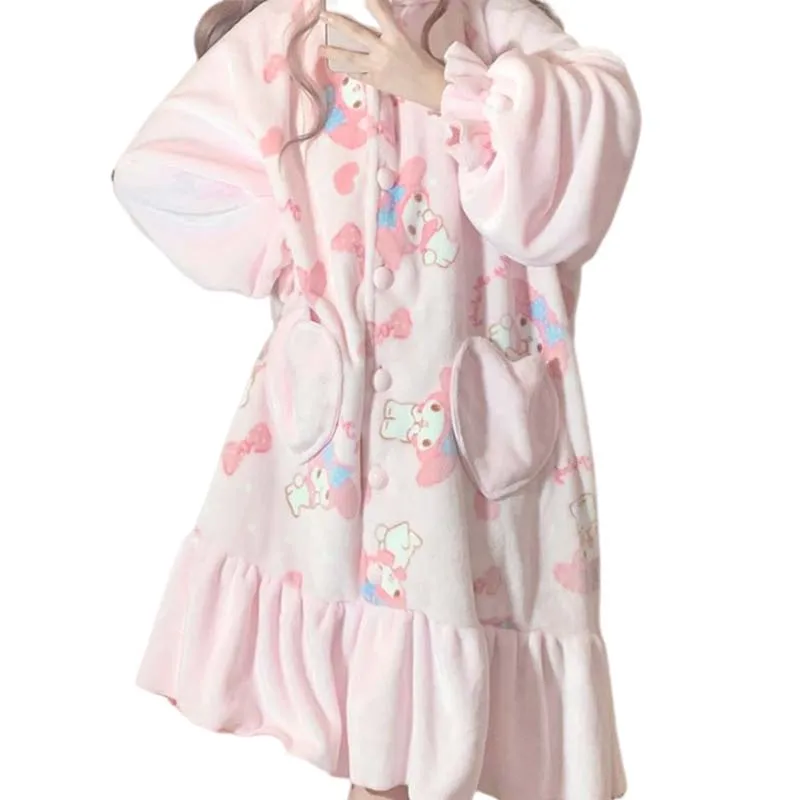 Plush Pajama My Melody Kawaii Thick Home Pajamas Autumn Winter Jacket and Trousers Two-Piece Set Pajama Thermal Robe Girl Gift