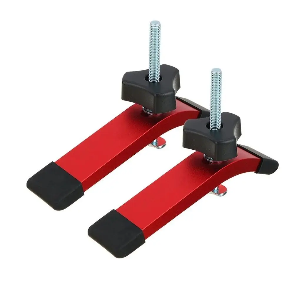 Aluminum Alloy T-Track Hold Down Clamp Quick Acting T-Slot Table Workbench Woodworking Clamps Blue and Red Wood Fixture Jig