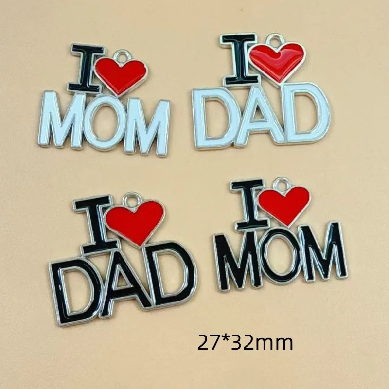 4Pcs Father Mother Festival Drip‑Oil Alloy Pendants, Holiday Theme Decor Charms, Craft Supplies for Handcrafting DIY Jewelry