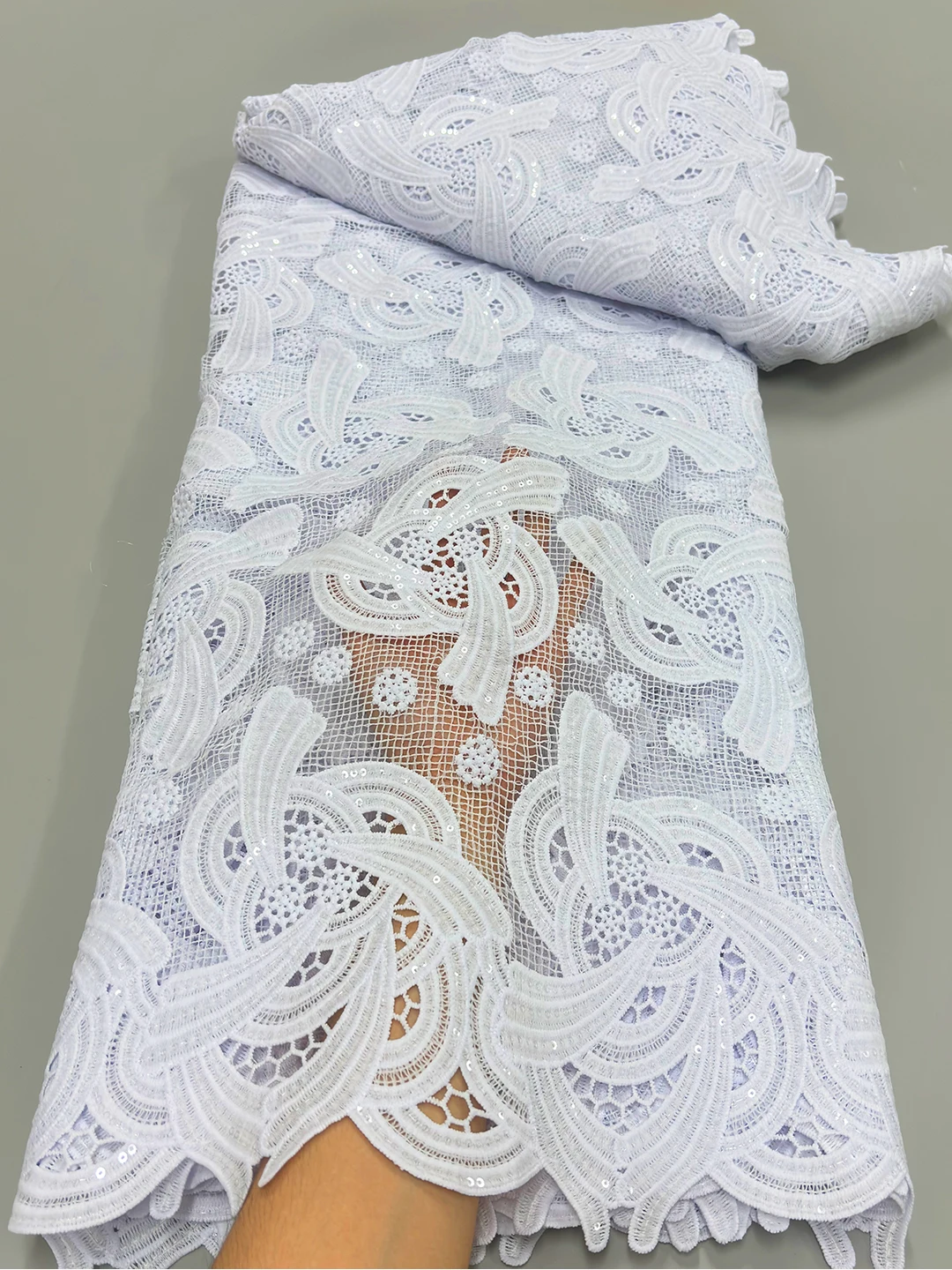 Pure White African Milk Silk Embroidery Lace French Mesh Tulle Sequins Lace Fabric High Quality2024 For Nigerian Wedding Dress