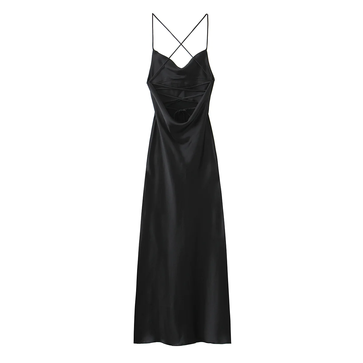 TRAF Black Halter Slip Dress Woman Satin Backless Midi Dresses for Women Sexy Party Summer Dress Woman 2024 Beach Female Dress