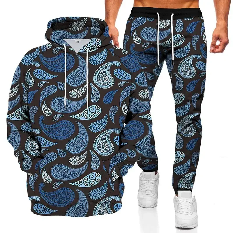 Heren Hoodie Set Modieuze Hoodie Pak 3d Geometrische Grafische Print Comfortabele Casual Oversized Losse Lange Mouw Broek