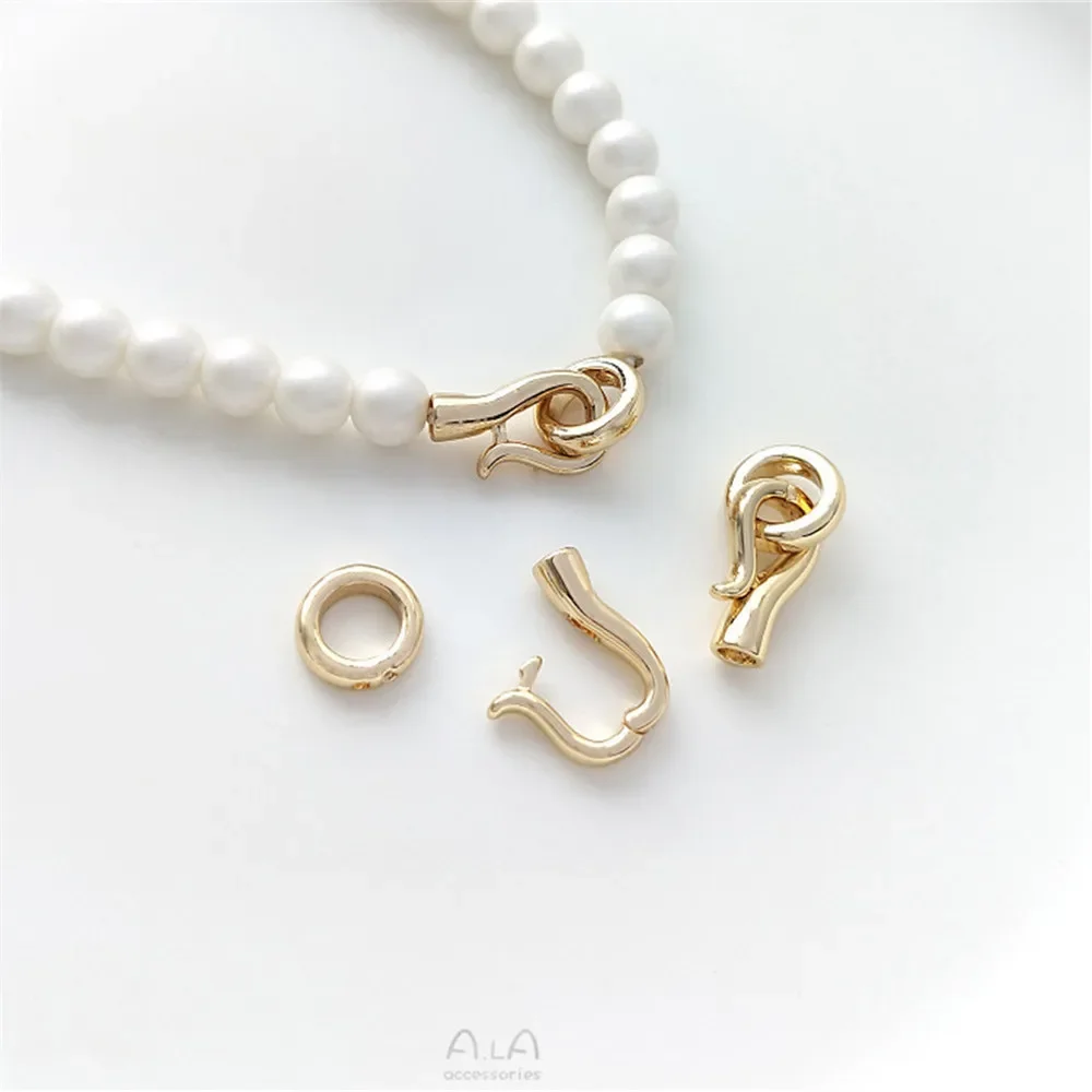 14K goldfish hook shaped circular pearl clasp handcrafted necklace bracelet jewelry connection buckle closure buckle