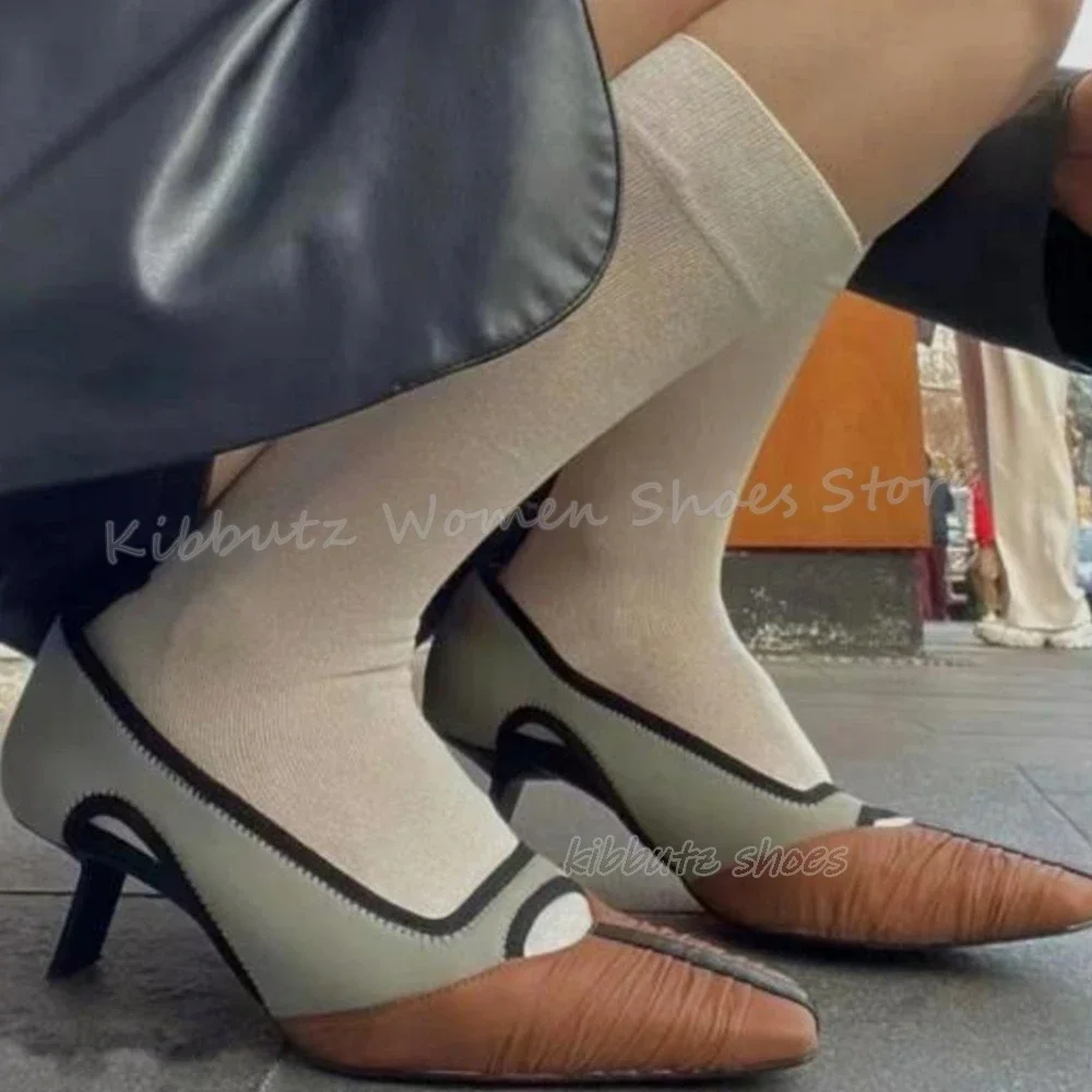 

Patchwork Hollow Pumps Suede Slip-On Fashion Concise Sexy Elegant Outdoor Dress Party Women Shoes Newest Square Toe Thin Heels