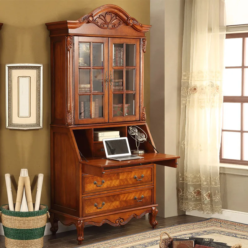 

American solid wood bookcase desk integrated storage cabinet