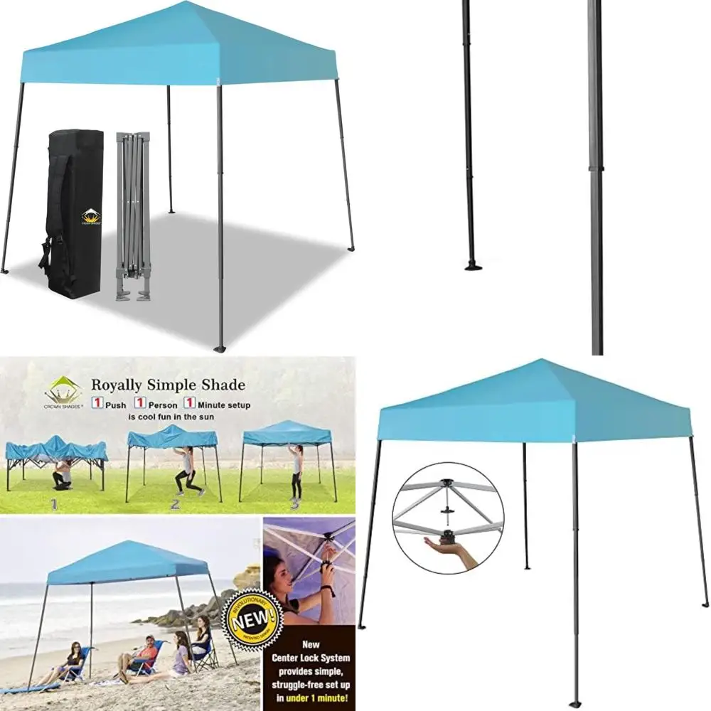

Pop Up Canopy Tent 6.5x6.5, Slant Leg Outdoor Beach Sports Shelter, Carry Bag Included, Sky Blue