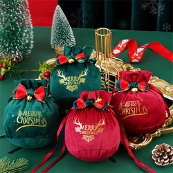 Christmas Velvet Gift Bag Santa Drawstring Bag Candy Apples Handle Bag Christmas Tree Hanging Decoration New Year Christmas Gift