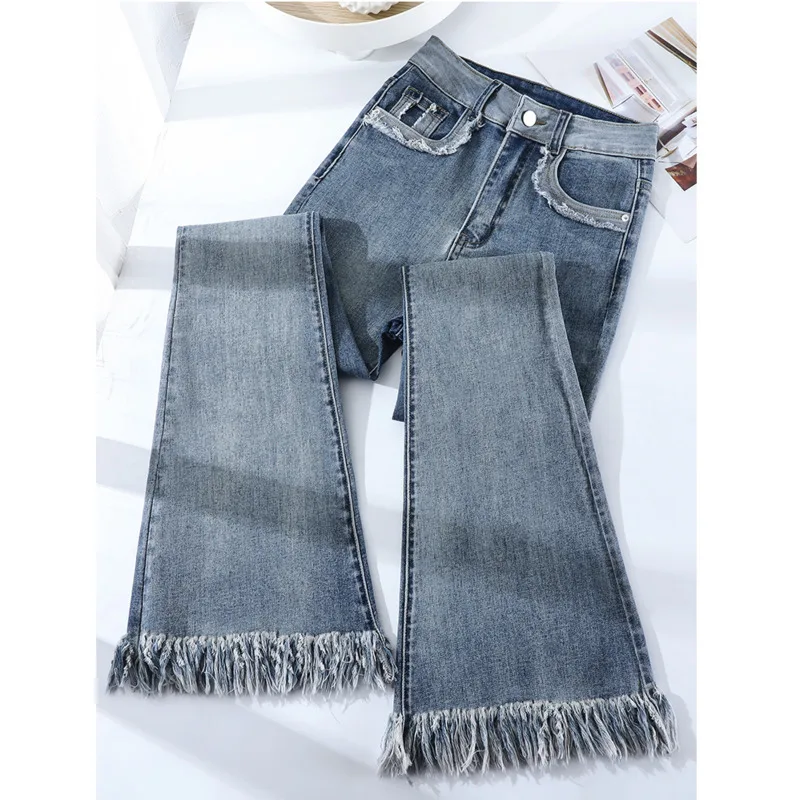 Korean Fashion Women's Pants Vintage Jeans Woman High Waist Streetwear Straight Leg Jeans Female Clothing Flare Denim Blue