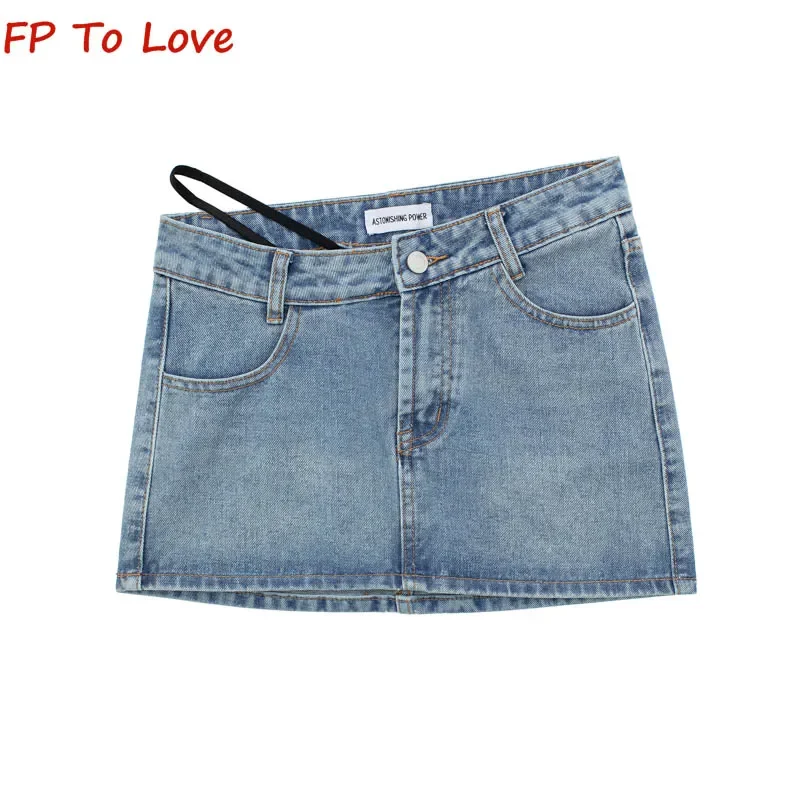 

Y2K 2023 Summer Design Denim Mini Skirts Black Stylish Irregular Low Waist Light Blue Sexy Bottom Asymmetric Bloggers Streetwear