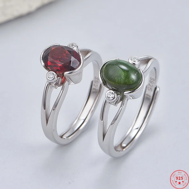 

Кольца из стерлингового серебра 925 пробы для женщин и мужчин с полым узором, инкрустация гранатом и турмалином, модные ювелирные изделия, оптовая продажа