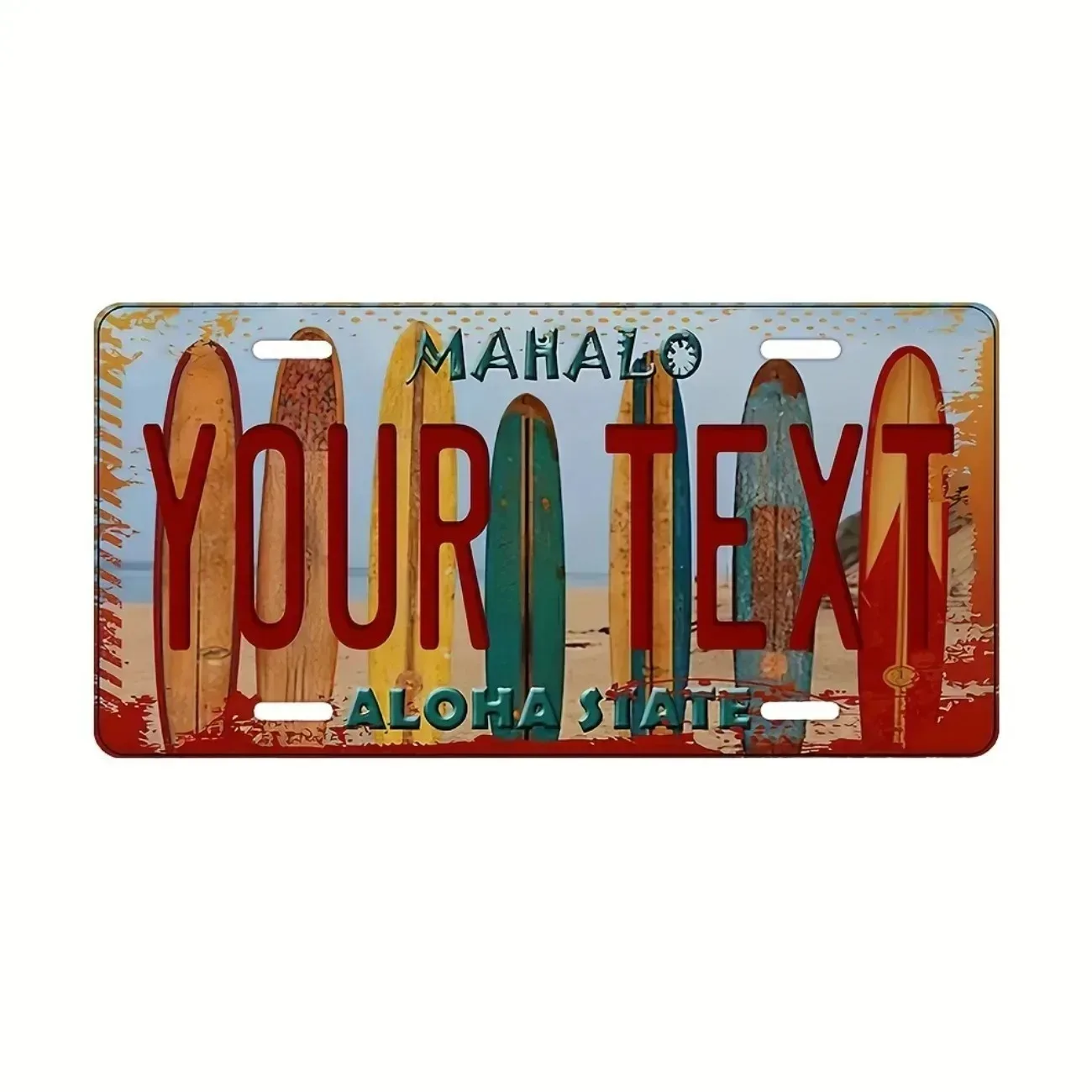 1pc 2D Flat Custom Vintage Hawaii Mahalo Aloha State Metal Sign Waterproof Dustproof Wall Decor Only For Decoration