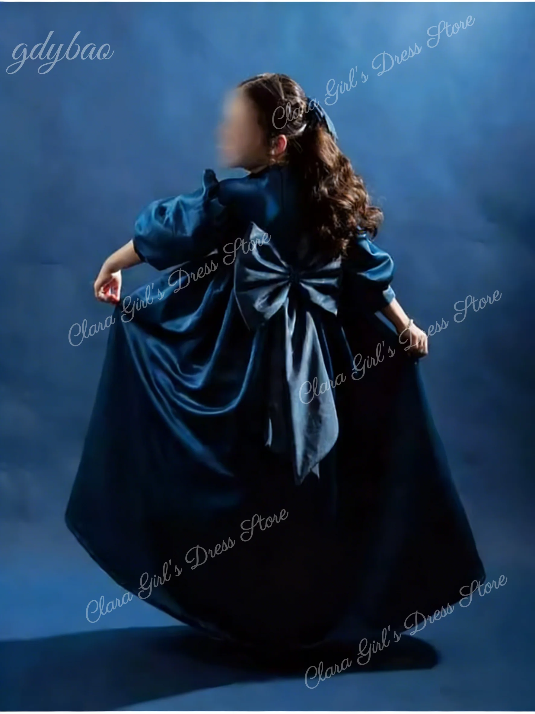 فستان فتاة الزهور من الساتان المكشكش المخصص لحفلات الزفاف فستان بأكمام منتفخة عالي الخصر لأعياد ميلاد الأطفال الصغار والمناولة الأولى