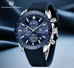 PAGRNE DESIGN 2025 New Men's Quartz Watch Stainless Steel Rubber Multifunctional Chronograph 44mm Waterproof 30m Reloj Hombre