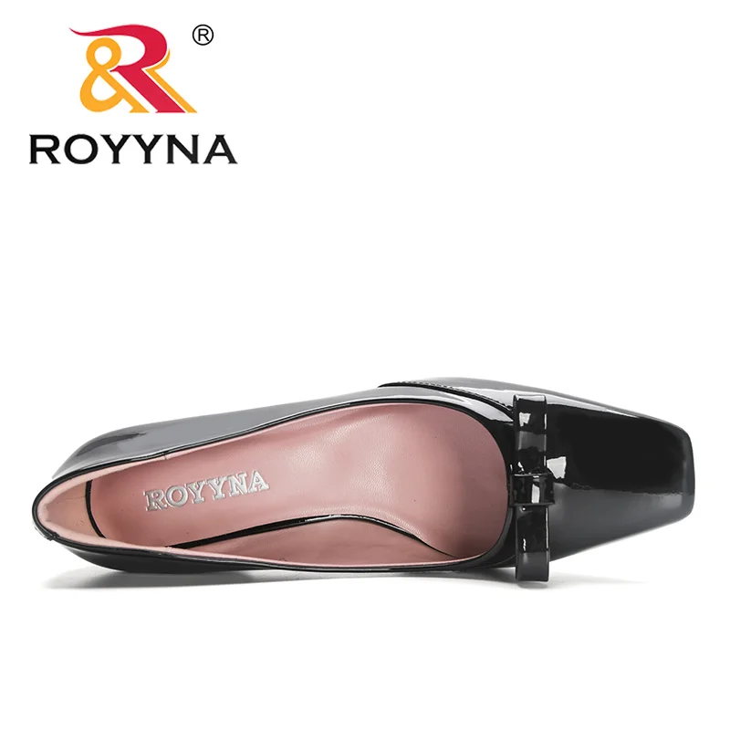 ROYYNA 2023 New Designers Elegant Patent Leather Shoes Women Square Toe Buckle Slip-On High Heels Wedding Shoes Ladies Footwear