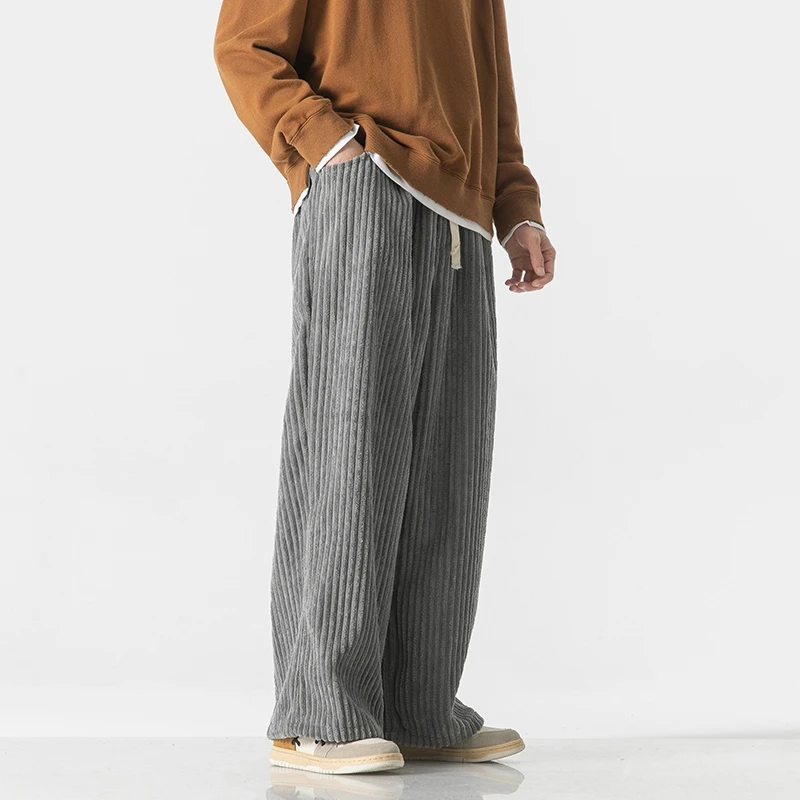 Autumn Men\'s Casual Trousers Fashion Streetwear Harem Pants Men Solid Color Vintage Corduroy Loose Wide Leg Pants Couple Trouser