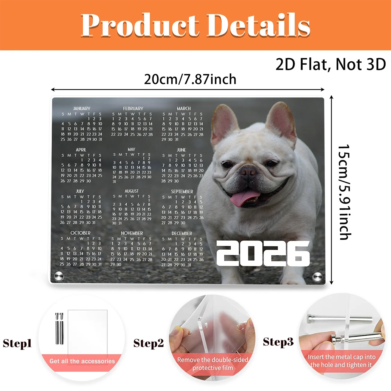 Custom Pet Photo Acrylic Calendar Plaque, Personalized Dog Picture & Text Full Year Table Sign, Unique Keepsake Gift for Pet Lov