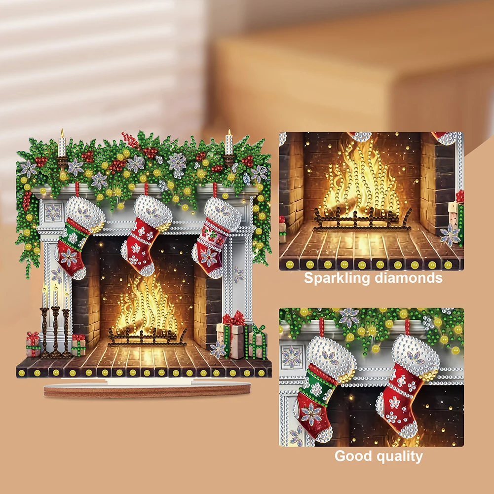 Wooden Special Shaped Christmas Theme Diamond Painting Tabletop Ornaments Kit Diamond Painting Desktop Decorations for Beginner