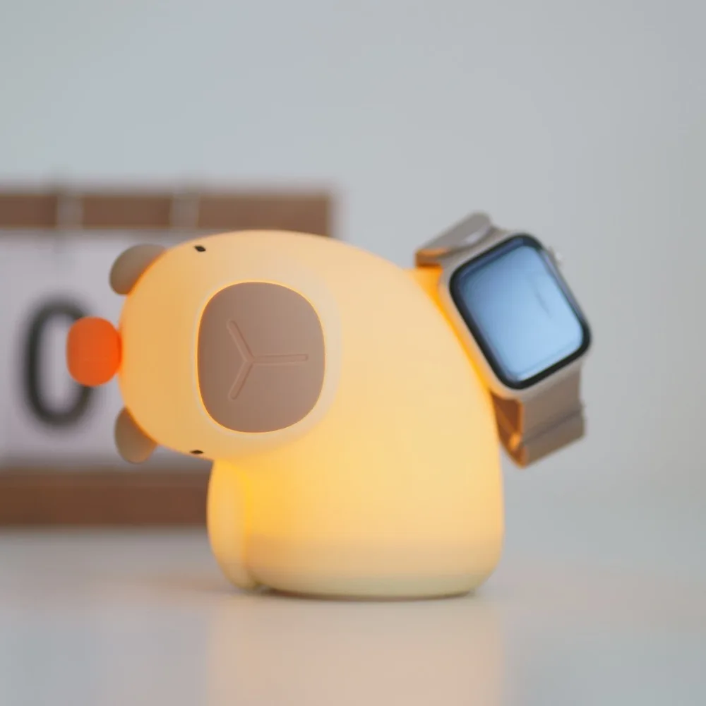 

USB Rechargeable Capybara Night Light Eye Protection Capybara Shape Guinea Pig Night Light Silicone Timing Dimming