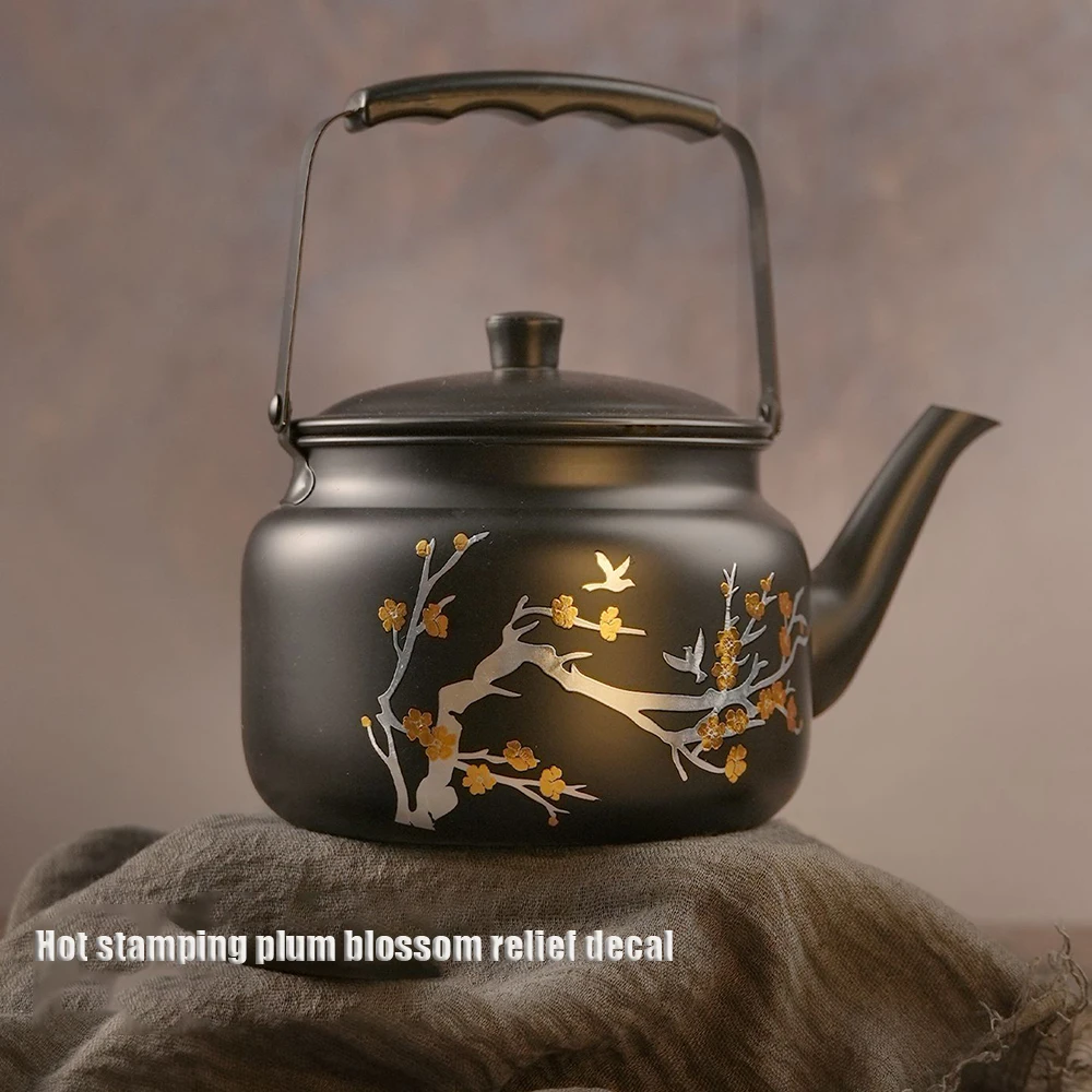 Retro stainless steel teapot, Gold stamping relief applique milk tea pot, Dining table cold water kettle, Restaurant soup pot