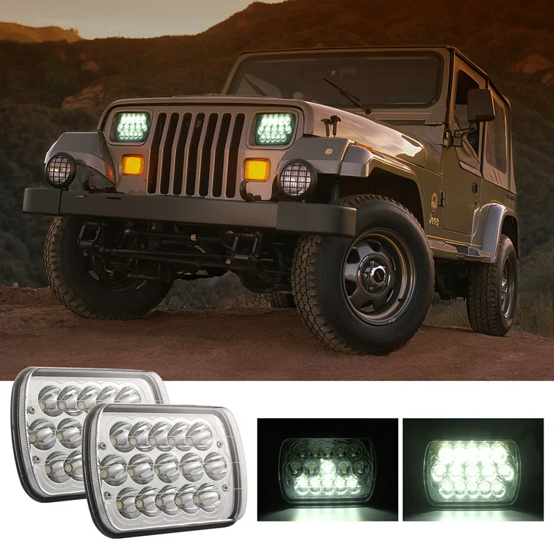 

LED Headlight 7x6'' 5X7" Projector Headlight Hi-Lo Beam Halo For 1986-1995 Jeep Wrangler 1984-2001 Cherokee Beam Headlight