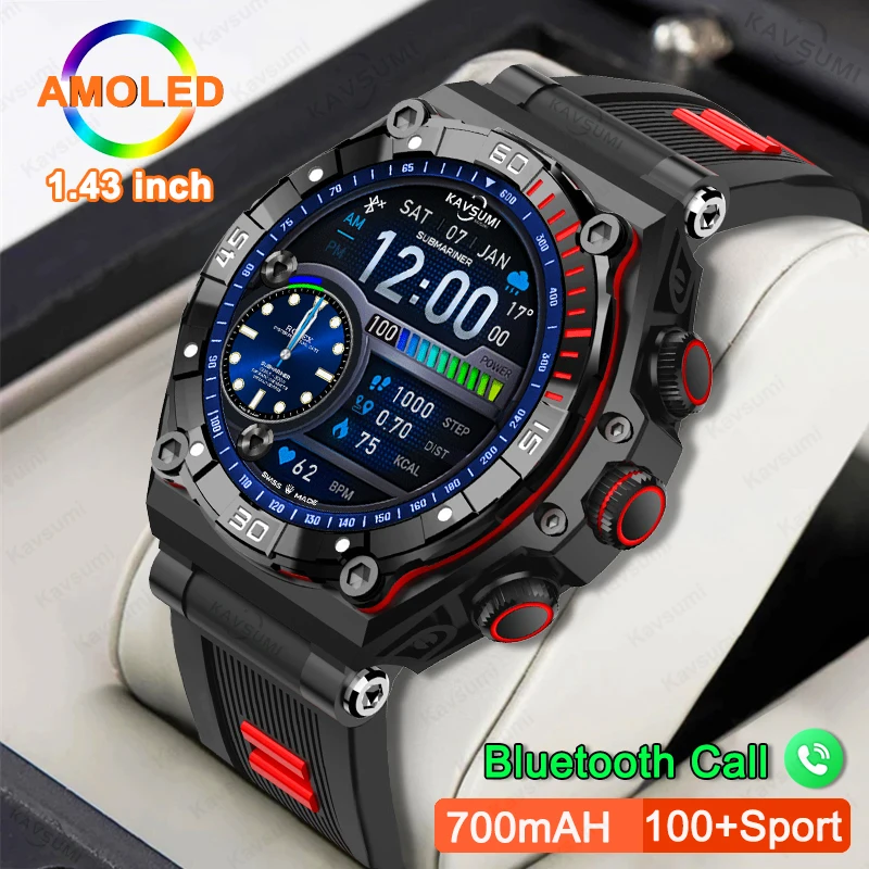 2023 nowy inteligentny zegarek męski 1.43 Cal ekran HD Bluetooth Call Sport Fitness zegarki do pomiaru tętna 700 mAH Battery Smartwatch