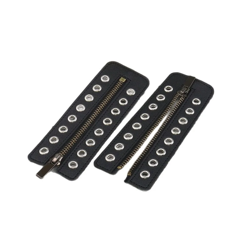Black Leather Lace-in Boot Zipper Inserts Metal Eyelets 8 Holes Zipper Boot Laces Shoe Accessory Adjustable No Tie Shoe Laces