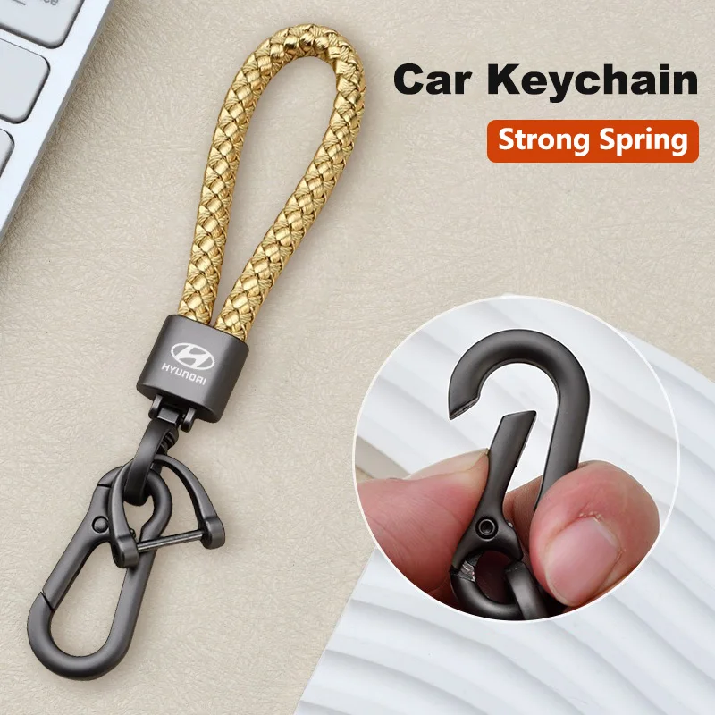 Leather Woven Rope Car Keychain Badge Emblem For Hyundai i10 i20 i30 ix25 ix35 Sonata Tucson Elantra Veloster Kona Santafe Cruz view 3