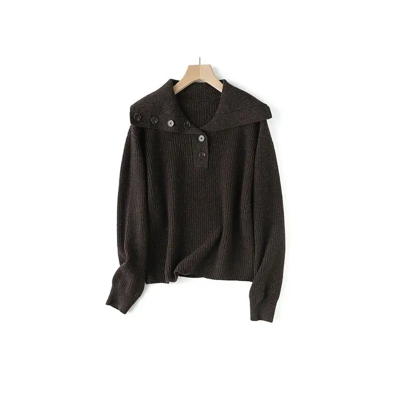 

Sweet Tea Home Silk Wool Navy Collar Knitted Sweater Loose Fit Long Sve Crew Ne Knitwear Regular Thin Pure Color