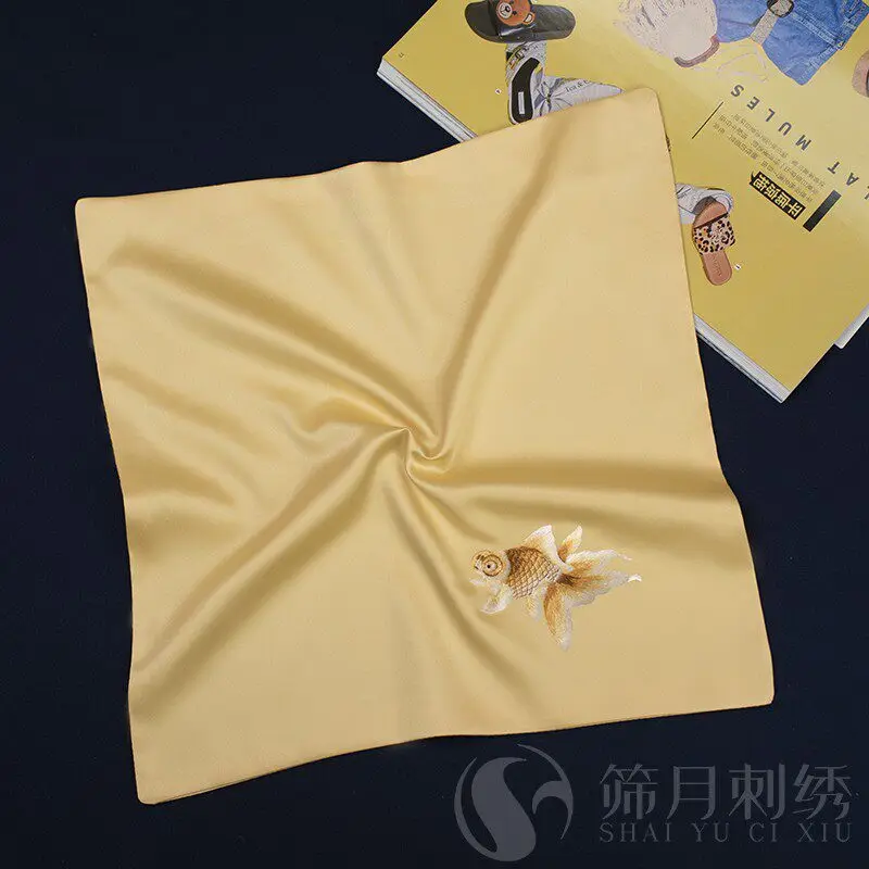 30X30CM Embroidered Goldfish Orchid Handkerchief Small Square Double Silk Embroidered Handkerchief