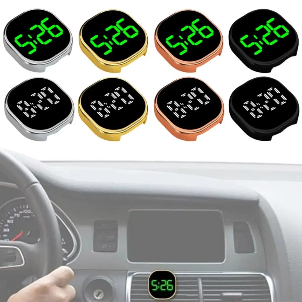 Multi-purpose Touch-Activated Car Dashboard Clock LED Time Display Alloy Digital Clock Mini Simple Stick-On Clock Car Dashboard