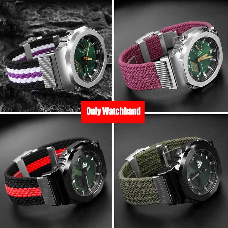 High Quality Bracelet For Casio G-Shock Watch Metal Octagon Watch Strap GM2100/GA2100 Modified Waterproof Nylon Canvas Watchband