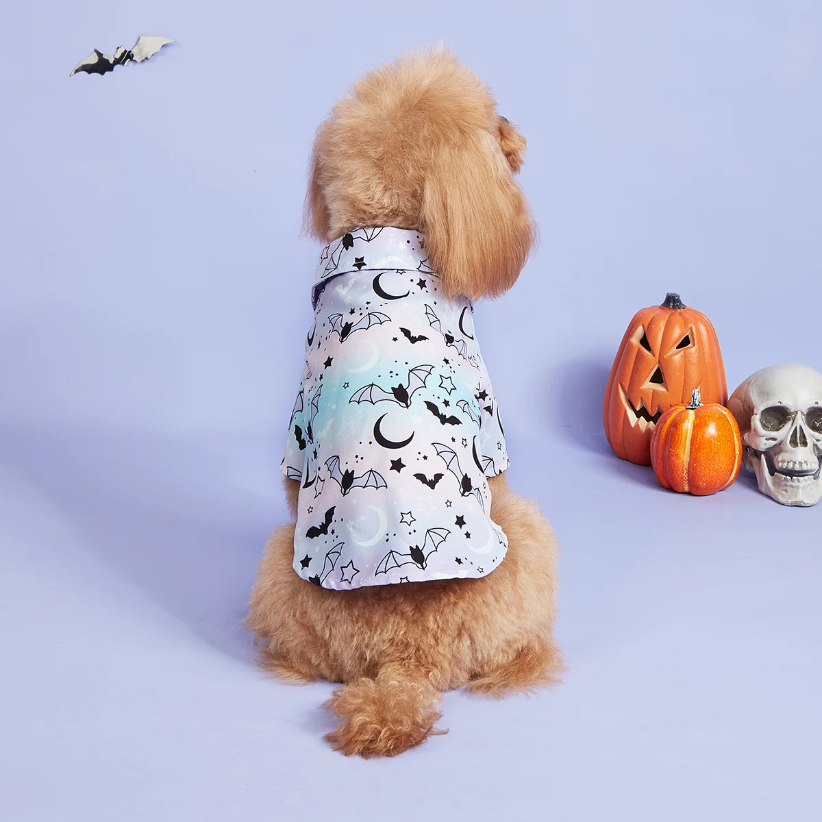 Dog Clothes for Small Dogs Shirt Dream Moon and Stars Printed Costume Puppy Pajama with Bat and Ghost Pattern Doggie Pet Clothes