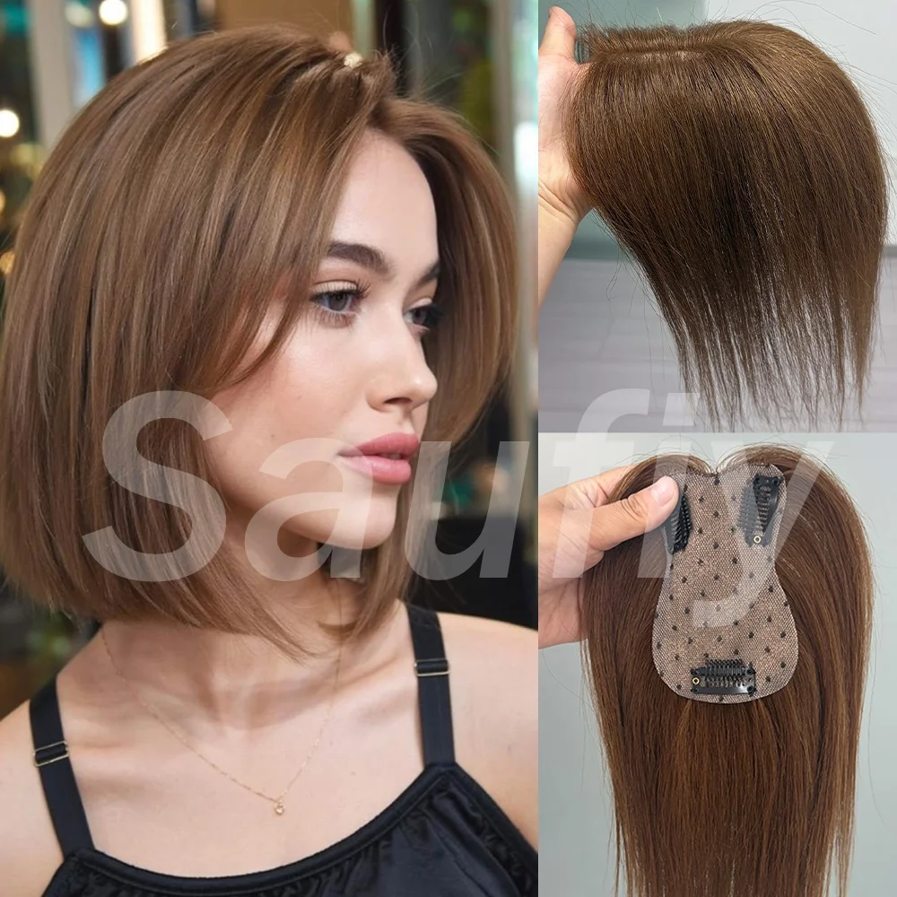 Natural Brown Hair Toppers Human Hair With Clips 7cmx11cm Straight Hair Toppers Women Natural Black Brown Blonde Hairpieces For Thinning Hair One Piece Toppers
