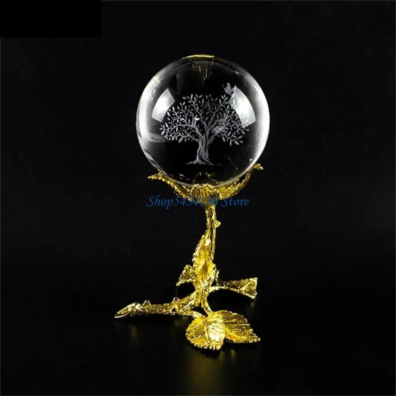 H7ED Decorative Rose Crystals Balls Base Sphere Stand Holder for Desktop Ornaments