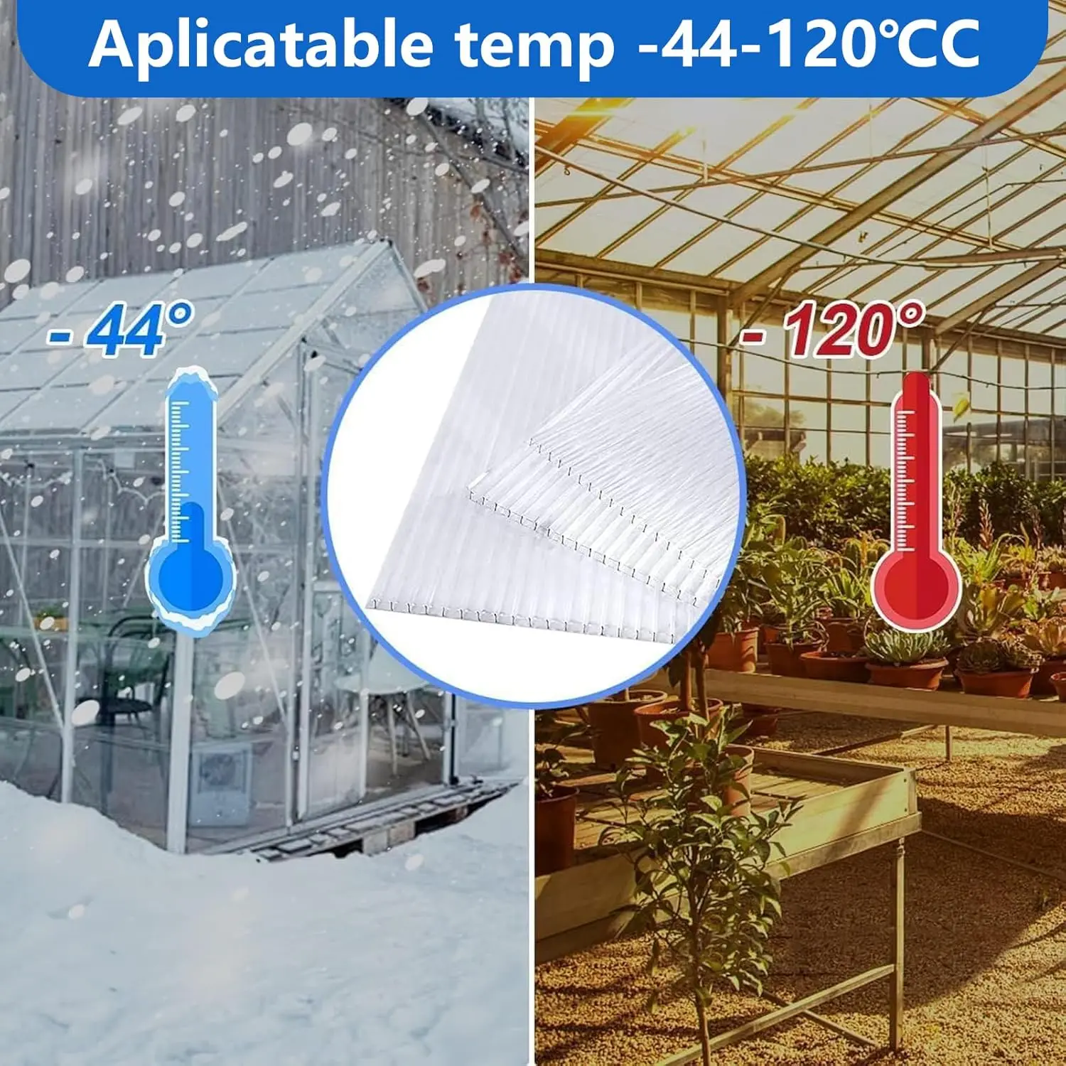6 Pcs Polycarbonate Greenhouse Panels, 4' x 2' x 0.16'' Twin-Wall Panels, Polycarbonate Sheet for All Weather Outdoor Garden