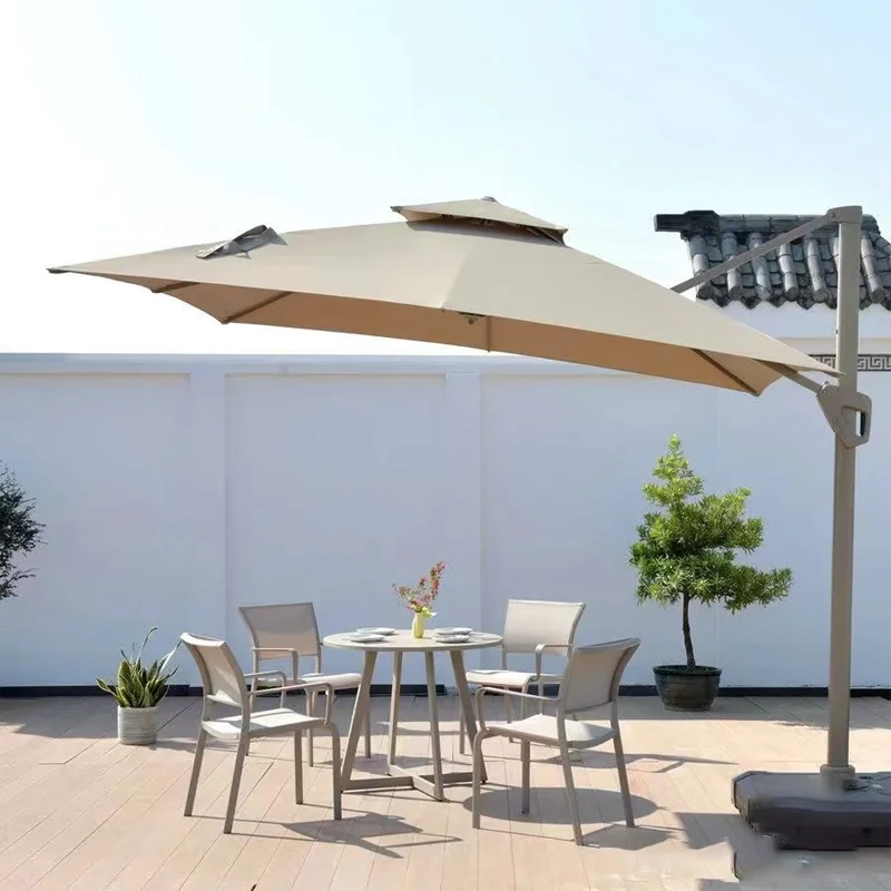 Foldable Garden Parasol Cantilever Easy Open Lift 360 Degree Rotation Patio Hanging Umbrella