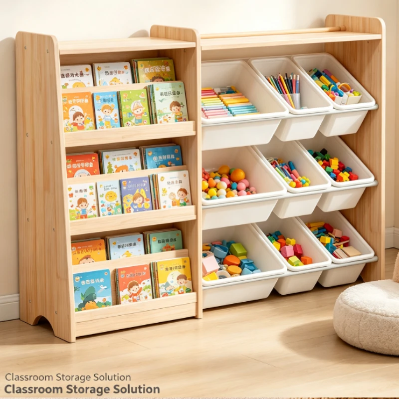 Wood & Plastic  Storage Unit – 3 Shelves + 9 Pull-Out Bins, Organizer for, Playroom, Classroom