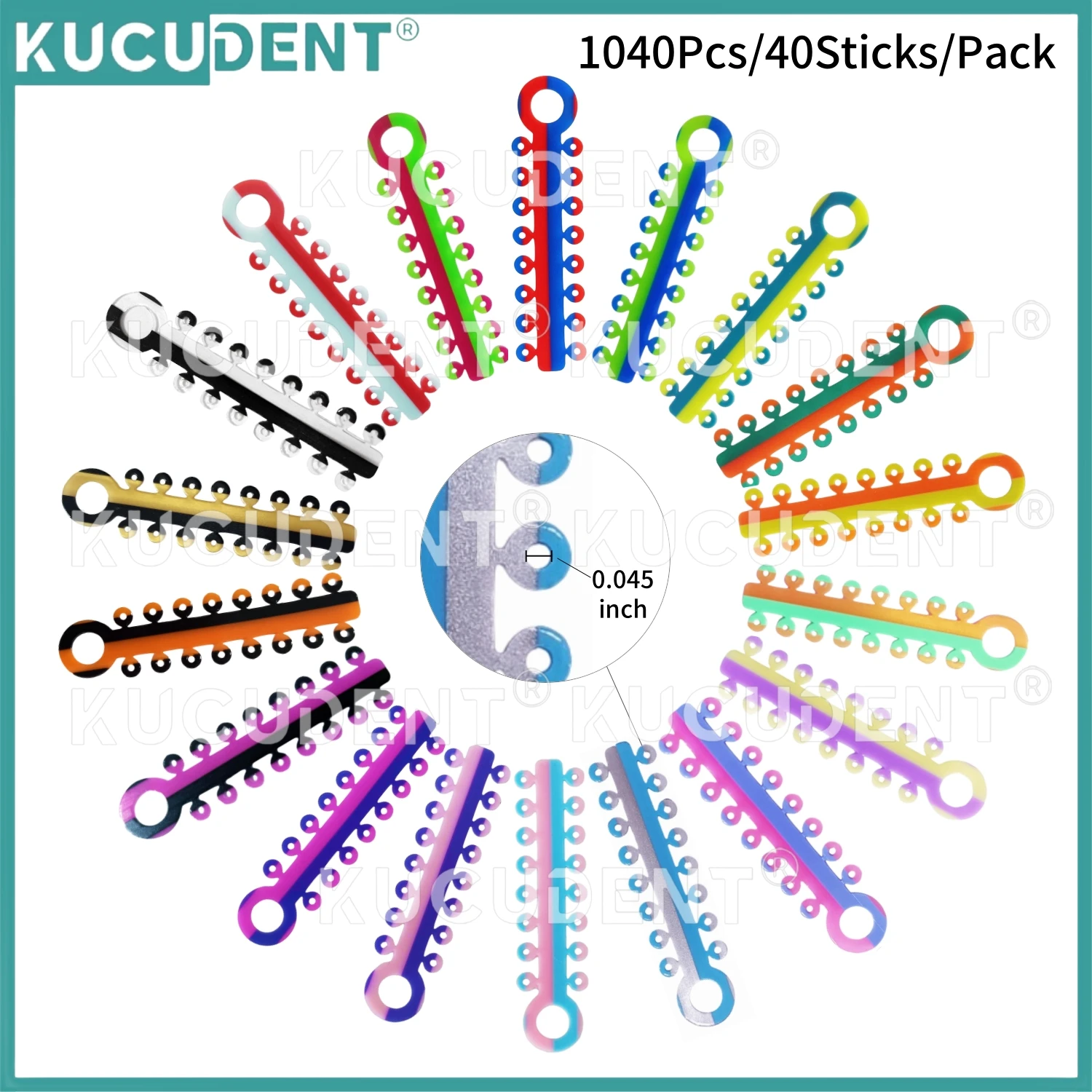 KUCUDENT 320 шт./20 палочек стоматологические ортодонтические эластичные лигатурные стяжки эластомерное связывающее кольцо орто-резинки для брекетов на зубах