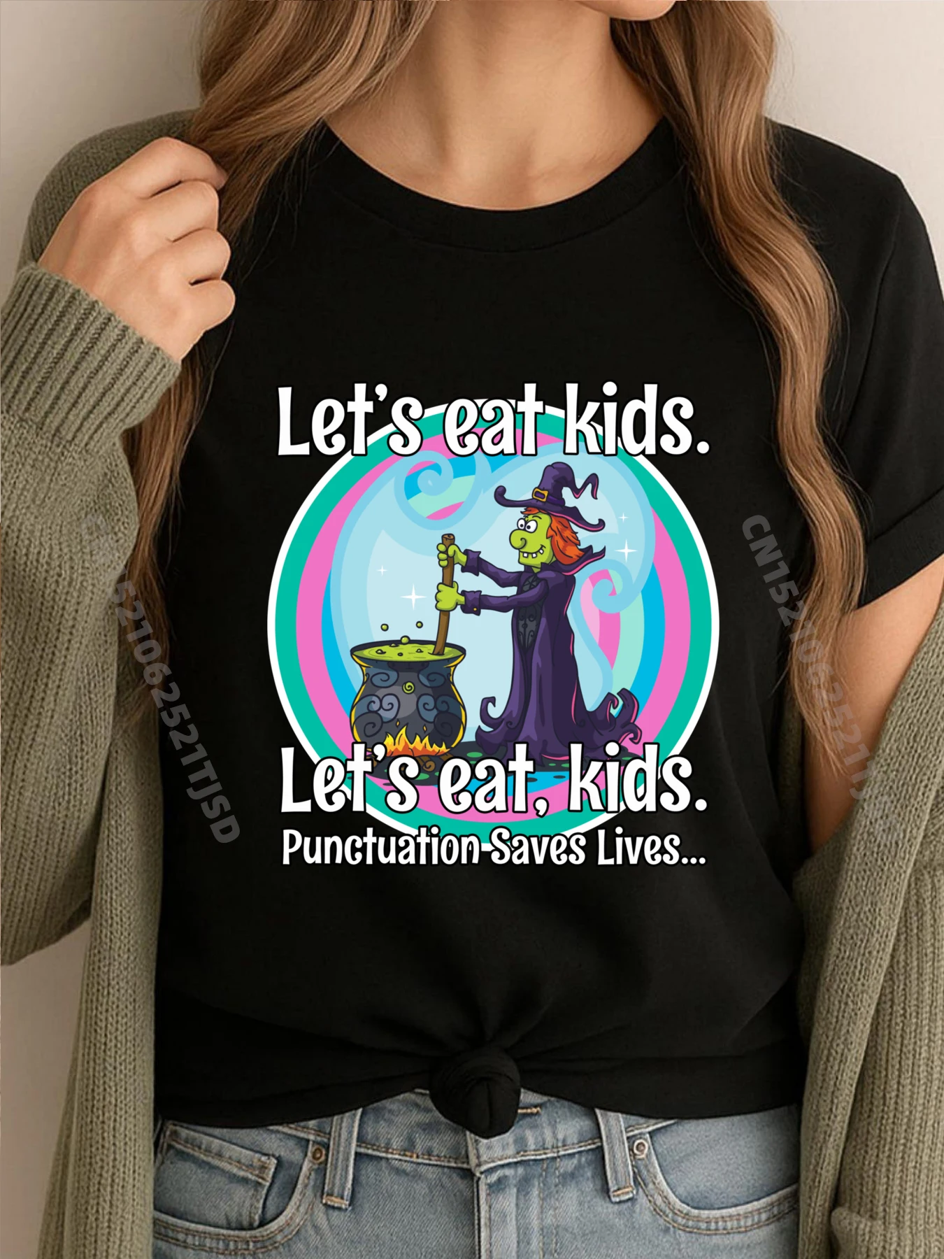 

Let s Eat Kids Punctuation Saves Lives Grammar Хэллоуин Графические футболки Женские хлопковые женские футболки для женщин Веганские футболки