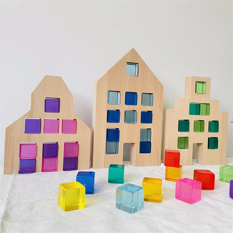 Acryl Cubes Rainbow Gem Blokken Transparante Stapelen Speelgoed Zintuiglijke Training Crystal Speelgoed Vroege Educatief Speelgoed Voor Kinderen